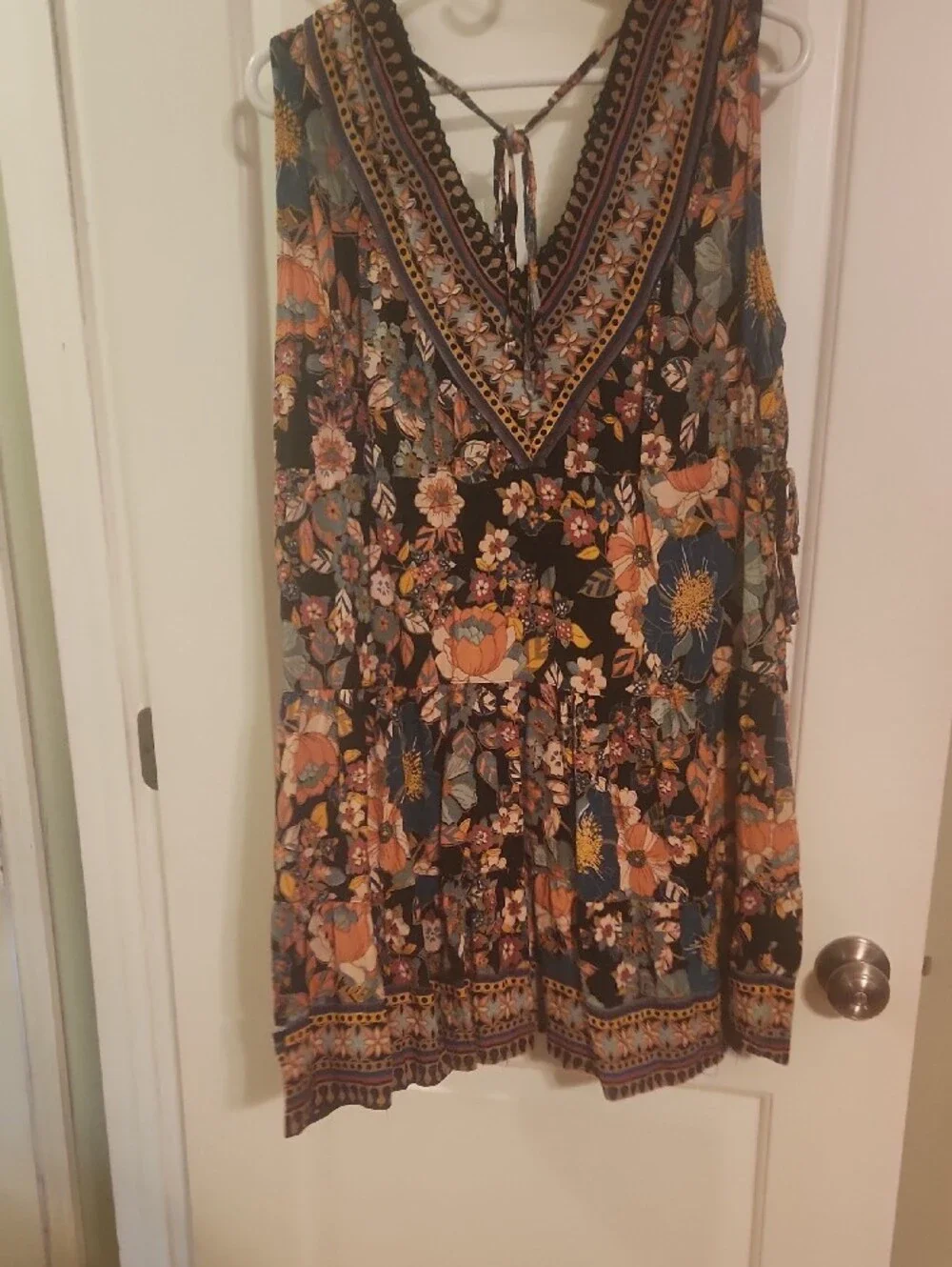 Angie Floral V-Neck Sleeveless Mini Dress in Black, Orange, Blue